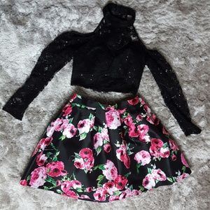 Long Sleeve with Floral Print Two-Piece Dress